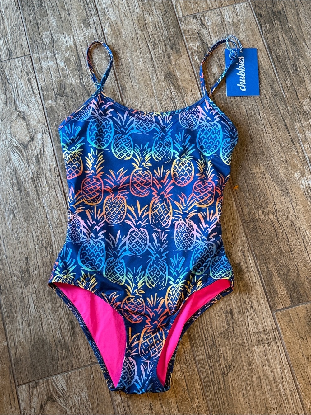 NWT Chubbies Women Swimsuit ROYGBIV One Piece Pineapple Purple Rainbow Size S